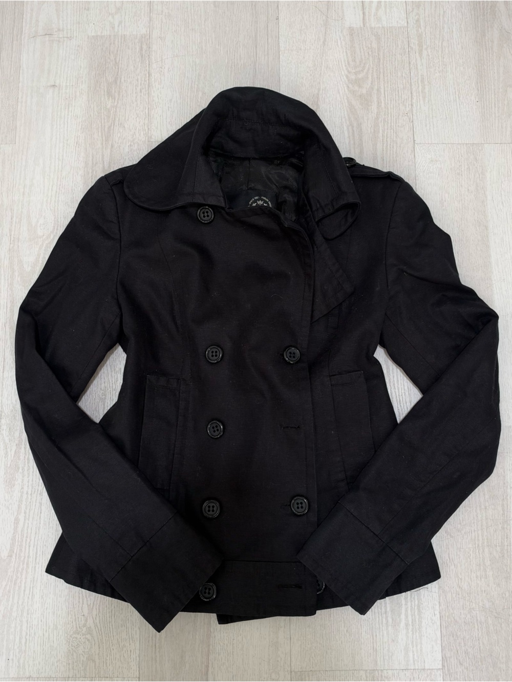 Forum Double-Breasted Structured Pea Coat / Trench Jacket (Black) Size M